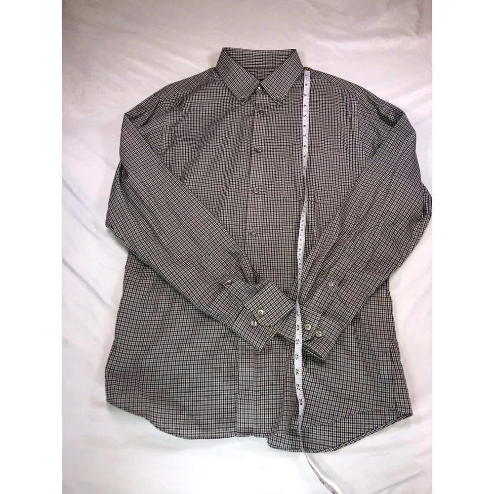 Van Heusen Mens Brown Micro Check Button Down Shirt Long Sleeve Size M 15-15.5